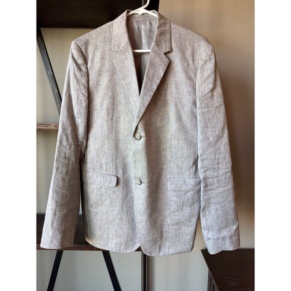 Theory Plaid Linen Suit Jacket in Light Grey Mens Size 40